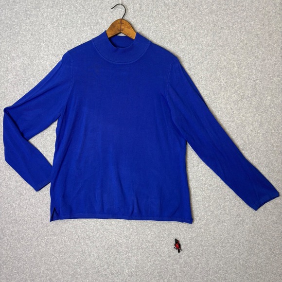 Vintage y2k À la carte Women's XL Blue Mock Neck Knit Top Rayon Spandex Sweater - Picture 1 of 8